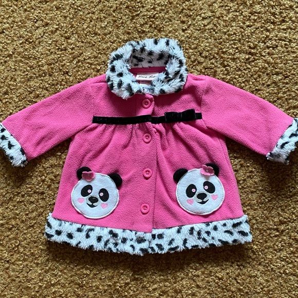 Plush Fleece and Faux Fur Coat with Panda Pockets. 3-6mo